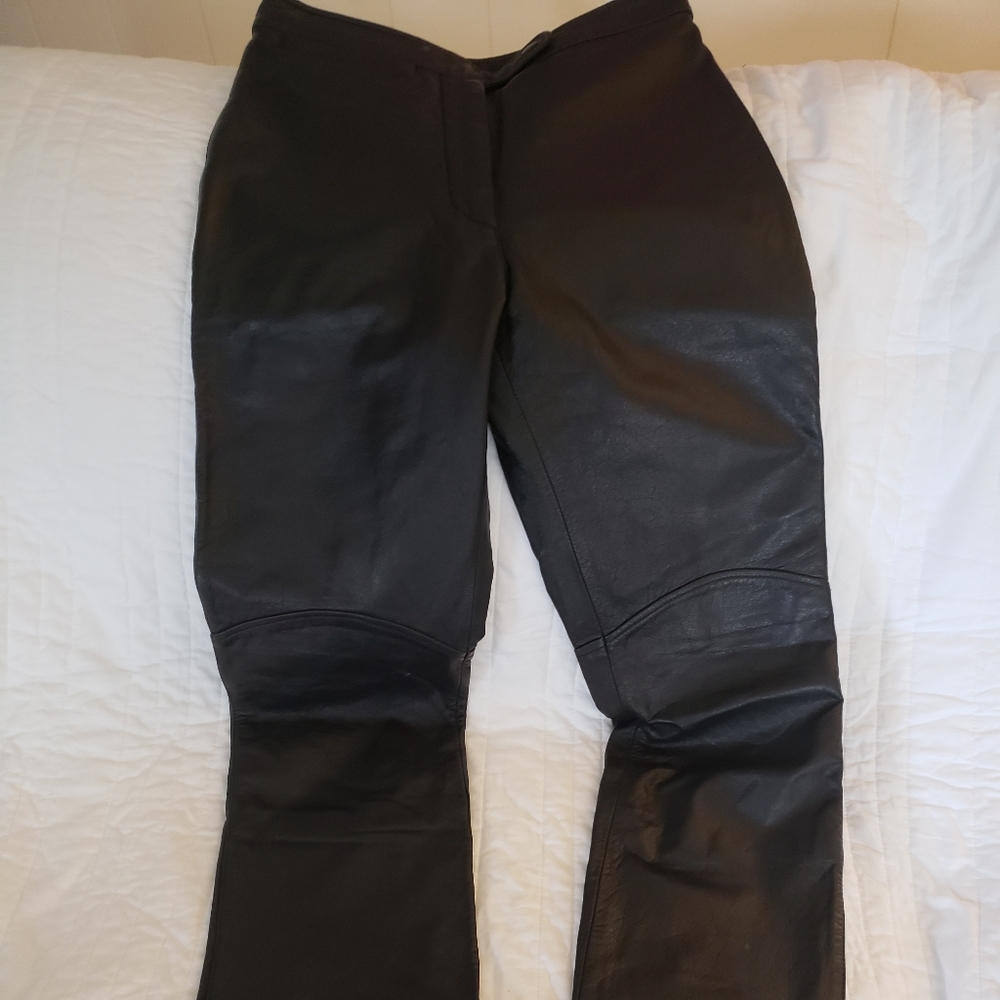 Leather straight leg pants